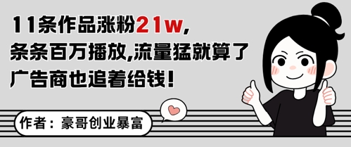 11条作品涨粉21W，条条百W播放，流量猛就算了，广告商也追着给钱-逐浪前行