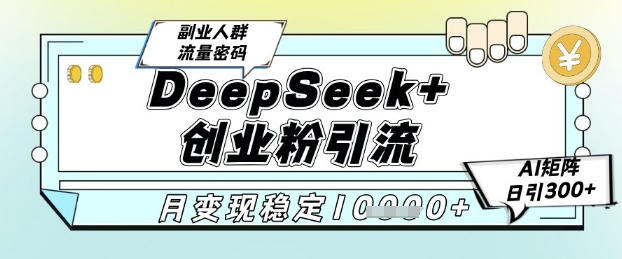 DeepSeek+创业粉精准引流，全新分享课4.0玩法，AI矩阵日引300+，多种变现方式，稳定月入1W-逐浪前行