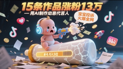 用AI制作幼崽代言人，宝宝的控诉火爆全网，15条作品涨粉13W，单号月入5位数实操教程-逐浪前行